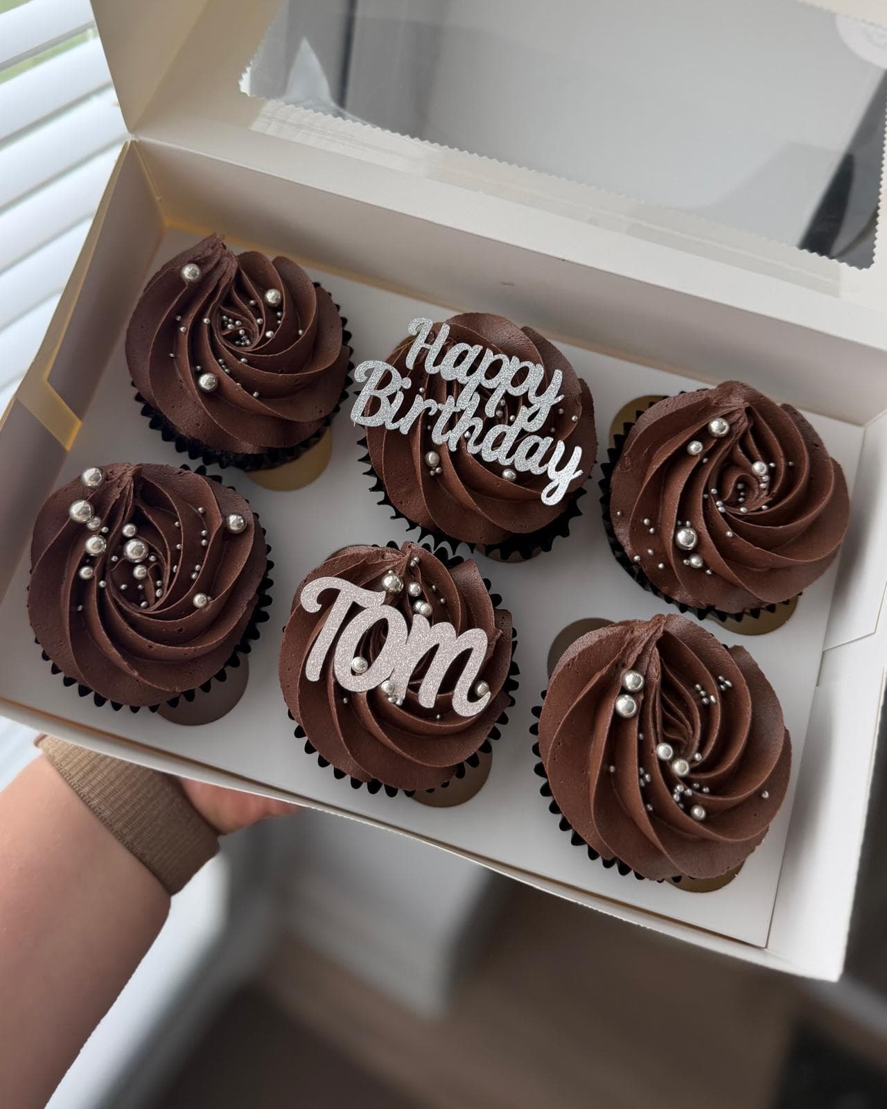 Chocolate cupcakes with Happy Birthday toppers